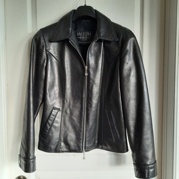 Woman Black Leather Jacket, Size M - Picture 1 of 9